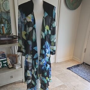 Sheer Floral Longline Duster Jacket - Black Multi